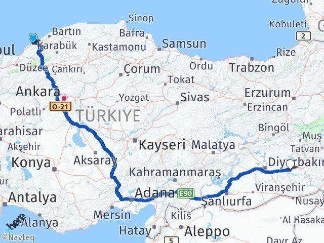 Zonguldak Kozlu Batman Arası Kaç Km - Yol Haritası