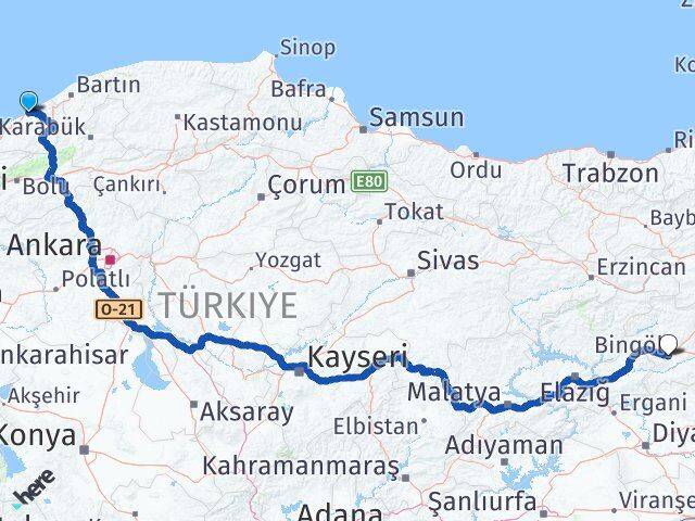 Zonguldak Kozlu Bingöl Arası Kaç Km - Yol Haritası
