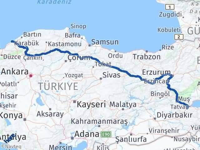 Zonguldak Kozlu Bitlis Arası Kaç Km - Yol Haritası