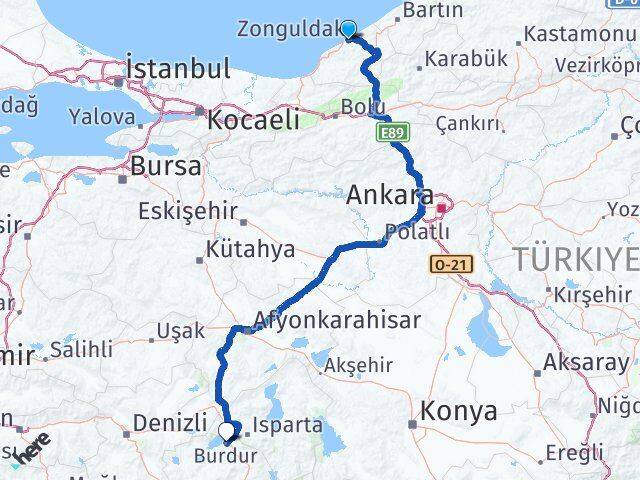 Zonguldak Kozlu Burdur Arası Kaç Km - Yol Haritası