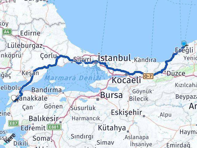 Zonguldak Kozlu Çanakkale Arası Kaç Km - Yol Haritası