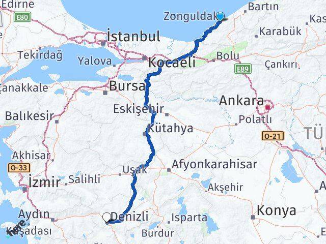 Zonguldak Kozlu Denizli Arası Kaç Km - Yol Haritası