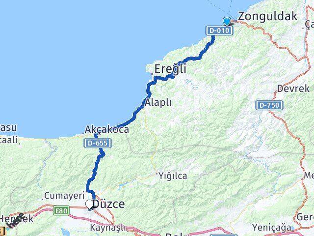 Zonguldak Kozlu Düzce Arası Kaç Km - Yol Haritası