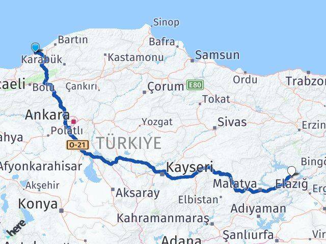 Zonguldak Kozlu Elazığ Arası Kaç Km - Yol Haritası