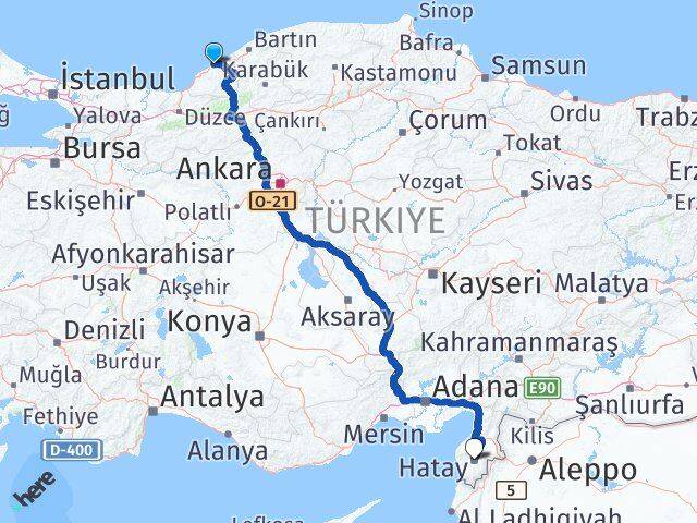 Zonguldak Kozlu Hatay Arası Kaç Km - Yol Haritası