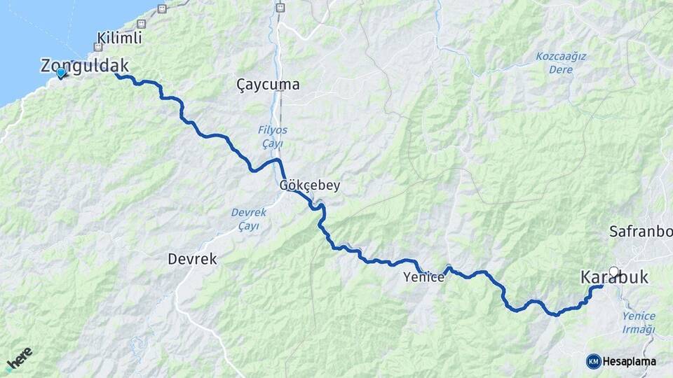 Zonguldak Kozlu Karabük Arası Kaç Km - Yol Haritası