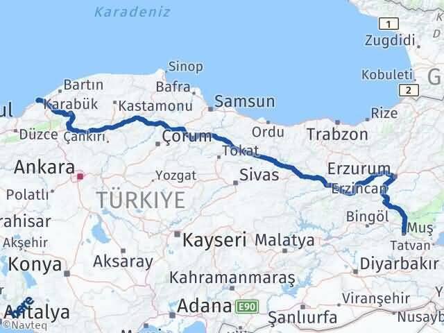 Zonguldak Kozlu Muş Arası Kaç Km - Yol Haritası