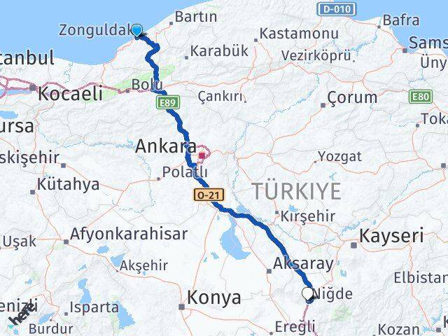 Zonguldak Kozlu Niğde Arası Kaç Km - Yol Haritası