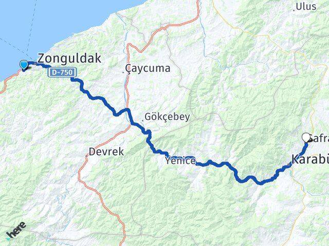 Zonguldak Kozlu Safranbolu Karabük Arası Kaç Km - Yol Haritası
