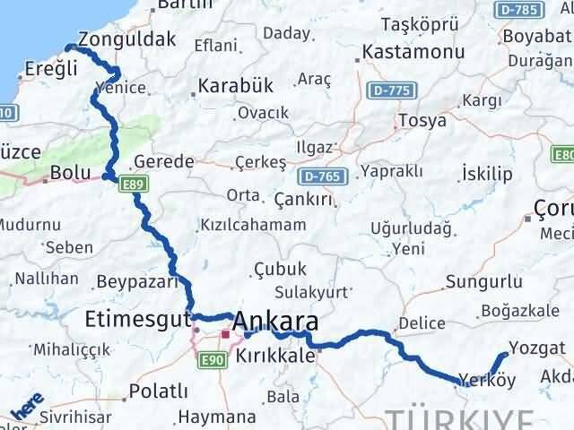 Zonguldak Kozlu Yozgat Arası Kaç Km - Yol Haritası