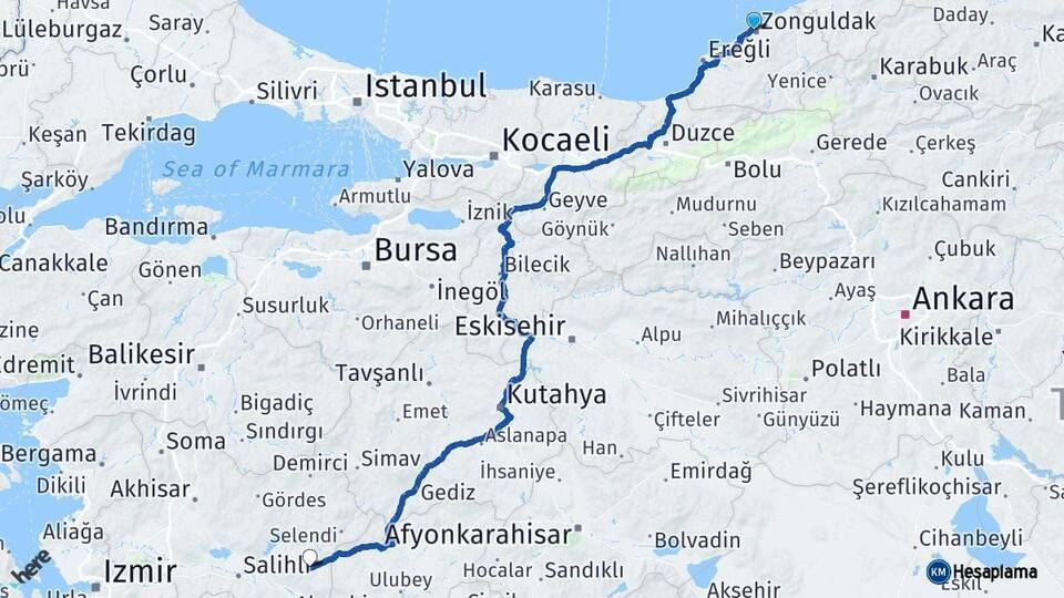 Zonguldak Kula Manisa Arası Kaç Km - Yol Haritası