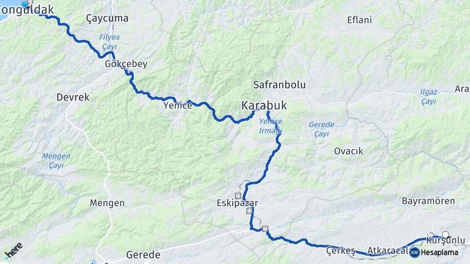 Zonguldak Kurşunlu Çankırı Arası Kaç Km - Yol Haritası