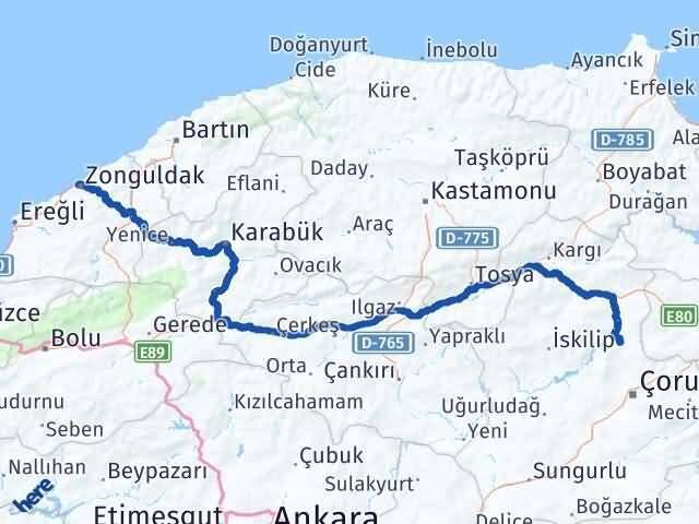 Zonguldak Laçin Çorum Arası Kaç Km - Yol Haritası