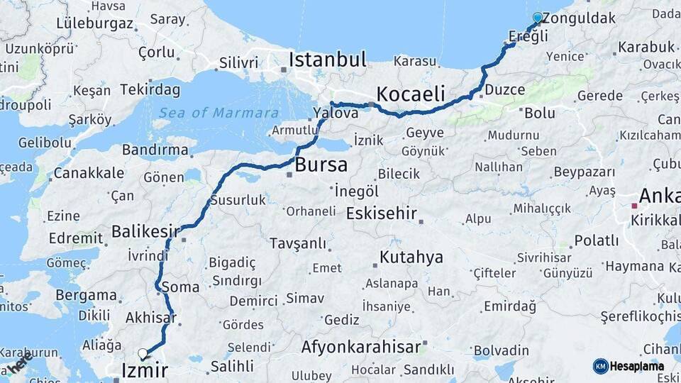 Zonguldak Manisa Arası Kaç Km - Yol Haritası