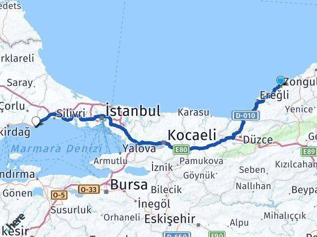 Zonguldak Marmaraereğlisi Tekirdağ Arası Kaç Km - Yol Haritası
