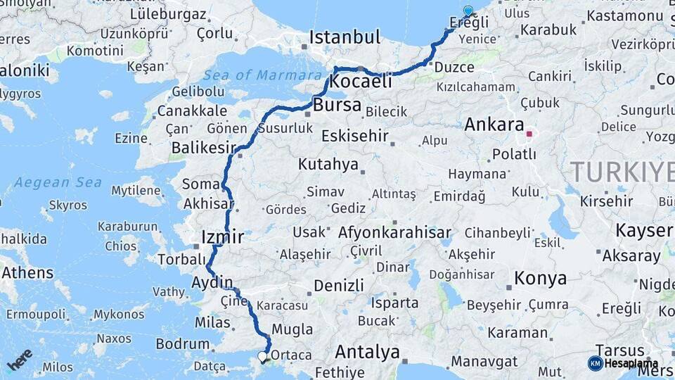 Zonguldak Marmaris Muğla Arası Kaç Km - Yol Haritası