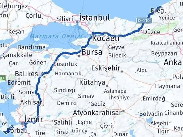 Zonguldak Menderes İzmir Arası Kaç Km - Yol Haritası