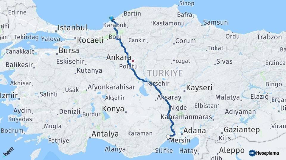 Zonguldak Mersin Arası Kaç Km - Yol Haritası