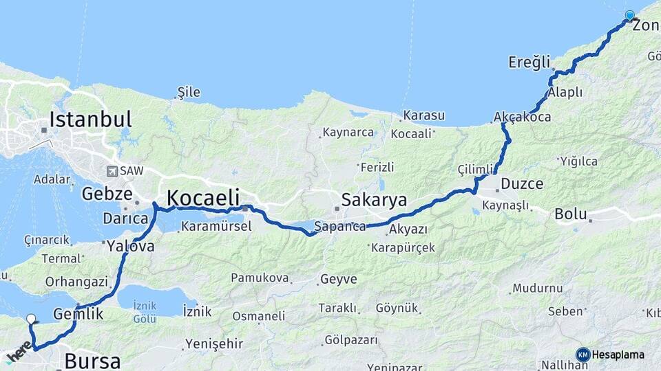 Zonguldak Mudanya Bursa Arası Kaç Km - Yol Haritası