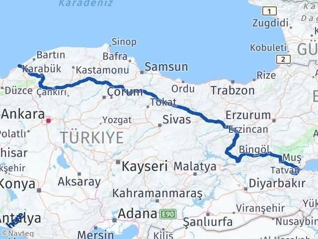 Zonguldak Mutki Bitlis Arası Kaç Km - Yol Haritası