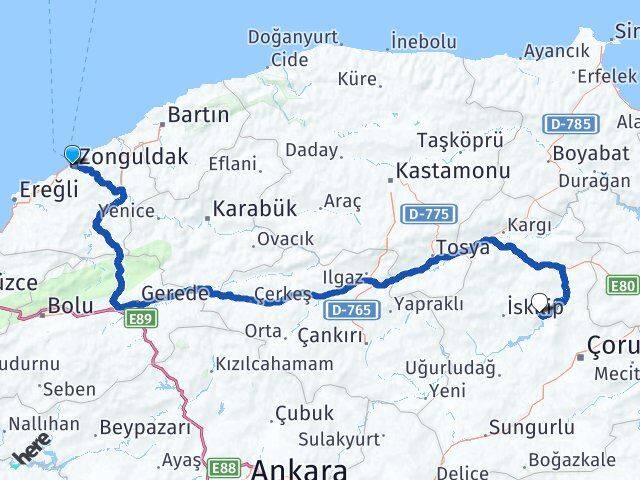 Zonguldak Oğuzlar Çorum Arası Kaç Km - Yol Haritası