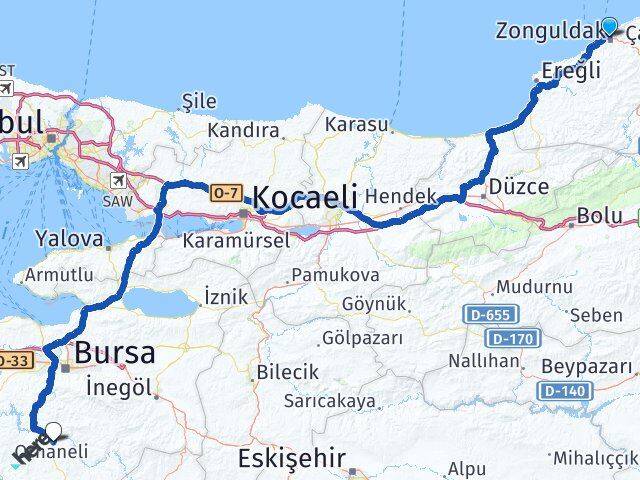 Zonguldak Orhaneli Bursa Arası Kaç Km - Yol Haritası