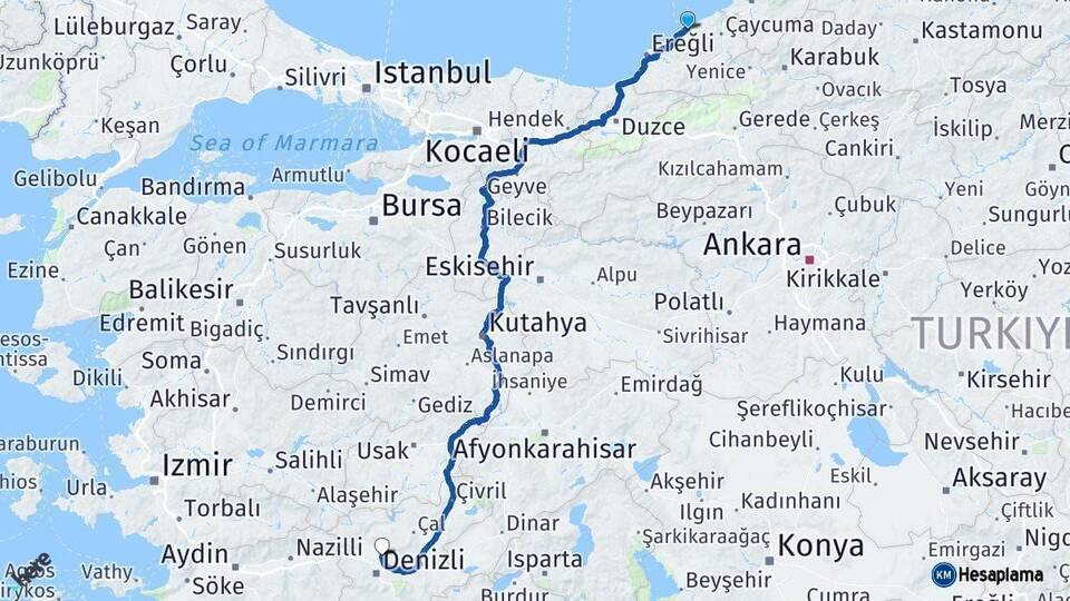 Zonguldak Pamukkale Denizli Arası Kaç Km - Yol Haritası