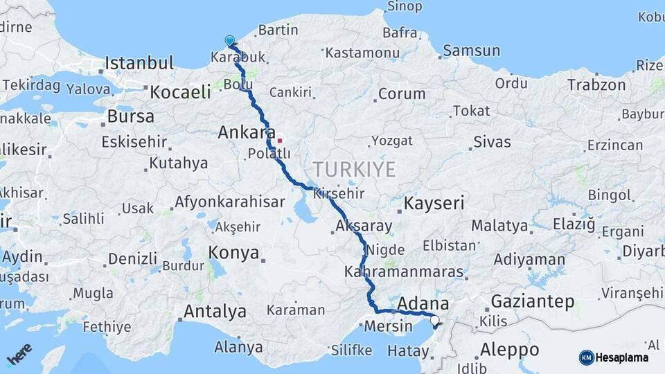 Zonguldak Payas Hatay Arası Kaç Km - Yol Haritası
