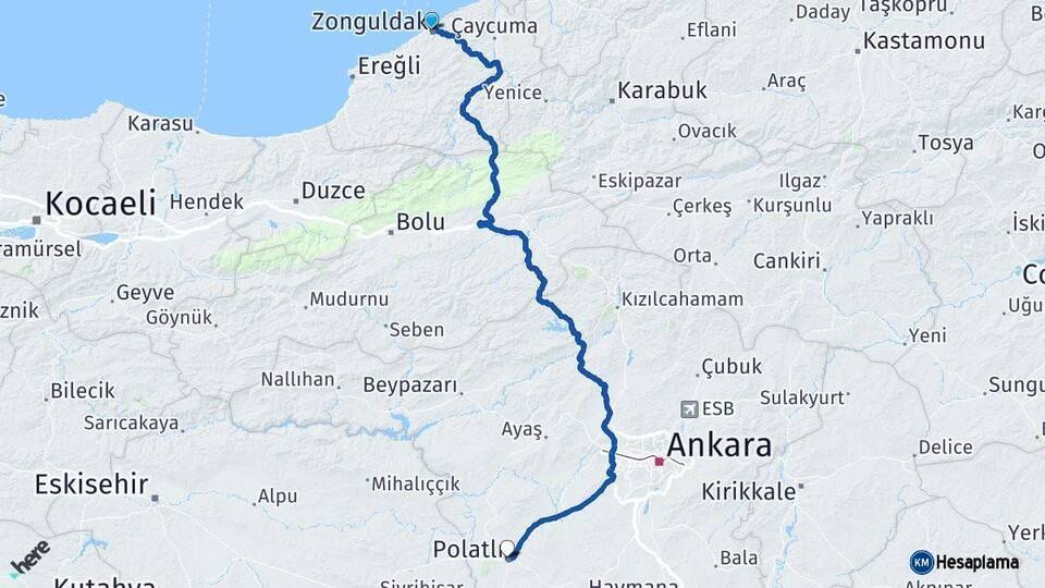 Zonguldak Polatlı Ankara Arası Kaç Km - Yol Haritası