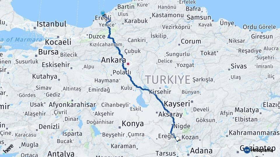 Zonguldak Pozantı Adana Arası Kaç Km - Yol Haritası