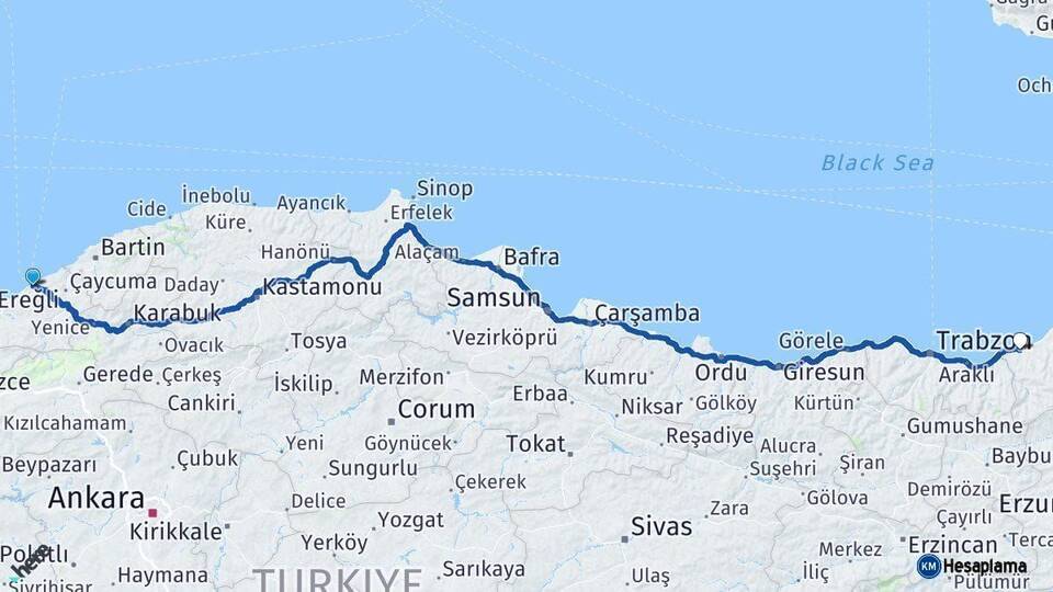 Zonguldak Rize Arası Kaç Km - Yol Haritası