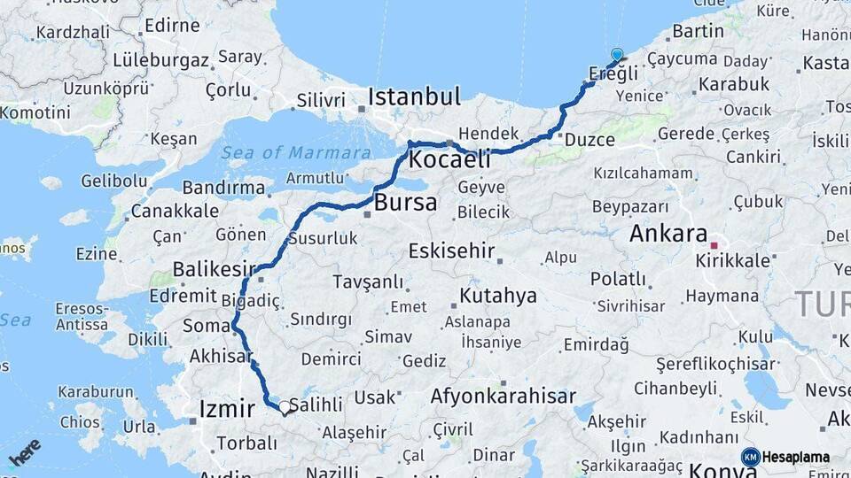 Zonguldak Salihli Manisa Arası Kaç Km - Yol Haritası