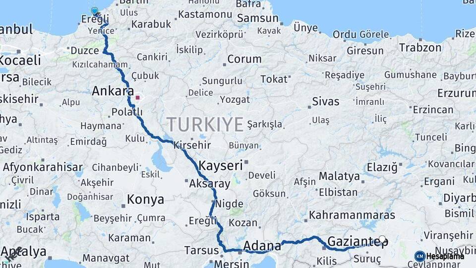 Zonguldak Şanlıurfa Arası Kaç Km - Yol Haritası