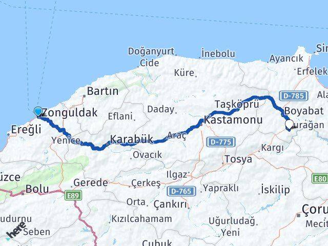 Zonguldak Saraydüzü Sinop Arası Kaç Km - Yol Haritası