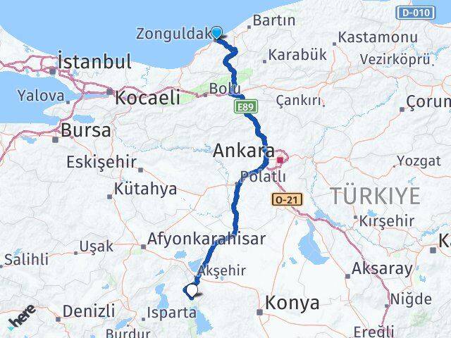 Zonguldak Şarkikaraağaç Isparta Arası Kaç Km - Yol Haritası