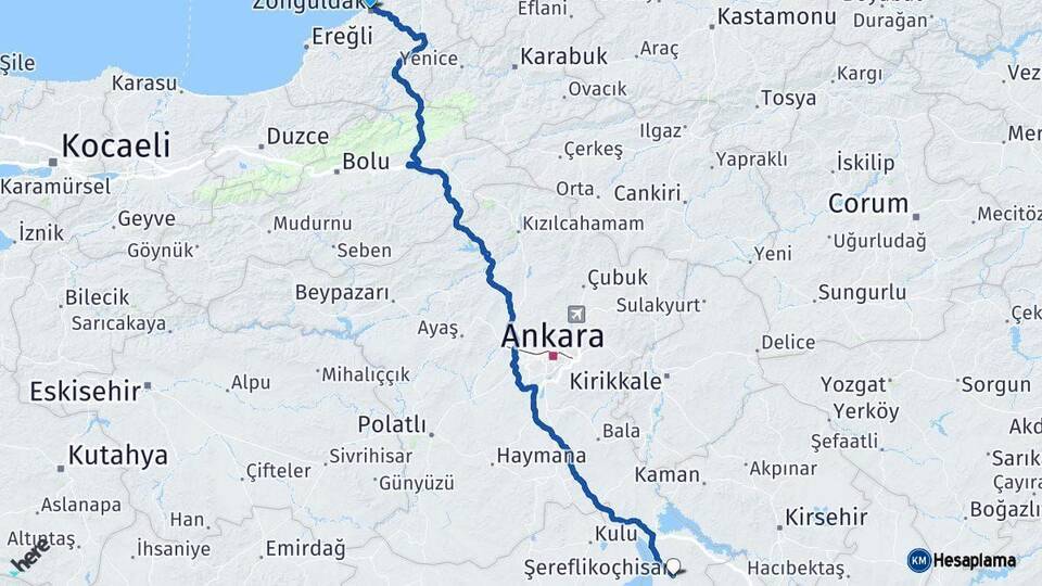 Zonguldak Şereflikoçhisar Ankara Arası Kaç Km - Yol Haritası