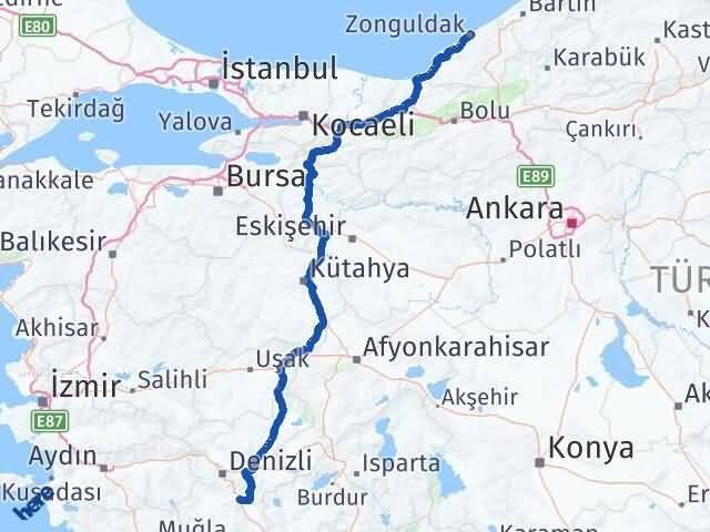 Zonguldak Serinhisar Denizli Arası Kaç Km - Yol Haritası