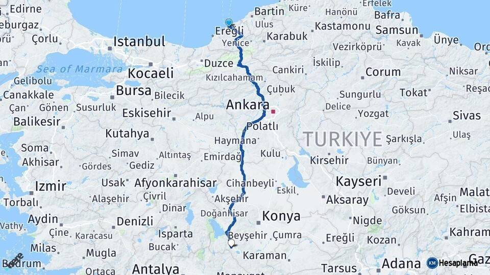 Zonguldak Seydişehir Konya Arası Kaç Km - Yol Haritası