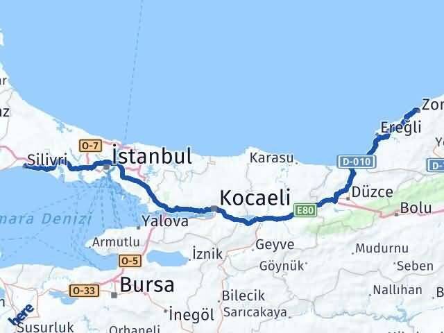Zonguldak Silivri İstanbul Arası Kaç Km - Yol Haritası