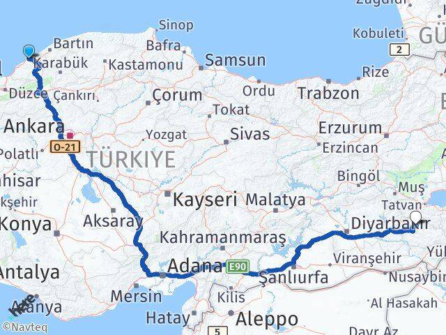Zonguldak Şirvan Siirt Arası Kaç Km - Yol Haritası
