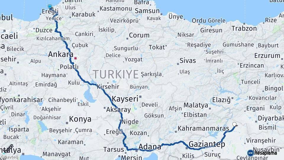 Zonguldak Siverek Şanlıurfa Arası Kaç Km - Yol Haritası