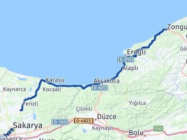 Zonguldak Söğütlü Sakarya Arası Kaç Km - Yol Haritası