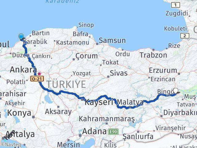 Zonguldak Solhan Bingöl Arası Kaç Km - Yol Haritası