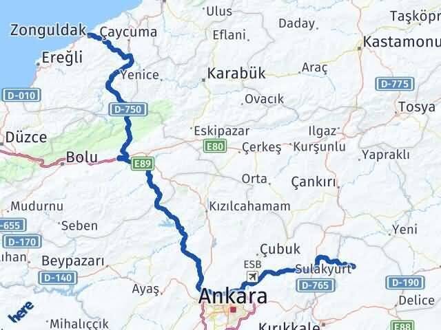 Zonguldak Sulakyurt Kırıkkale Arası Kaç Km - Yol Haritası