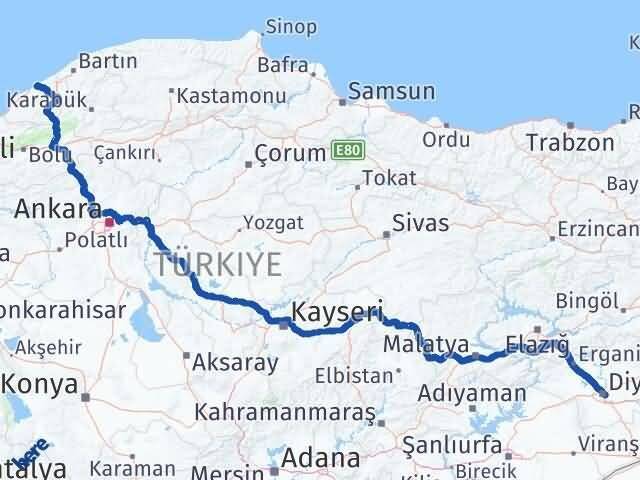 Zonguldak Sur Diyarbakır Arası Kaç Km - Yol Haritası