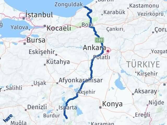Zonguldak Sütçüler Isparta Arası Kaç Km - Yol Haritası