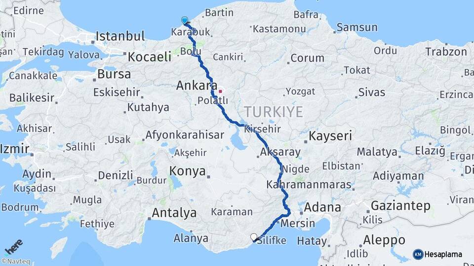 Zonguldak Taşucu Silifke Mersin Arası Kaç Km - Yol Haritası
