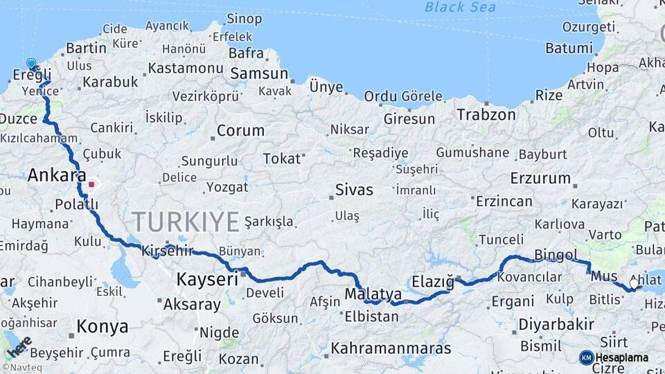Zonguldak Tatvan Bitlis Arası Kaç Km - Yol Haritası