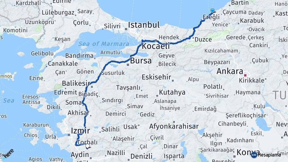 Zonguldak Tire İzmir Arası Kaç Km - Yol Haritası