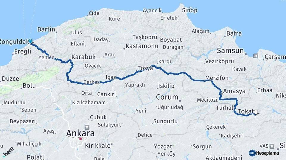 Zonguldak Tokat Arası Kaç Km - Yol Haritası